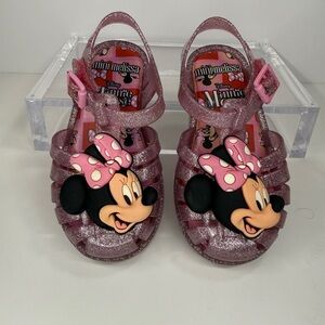 Mini Melissa Jelly Pink Glittery Minnie Mouse Sandals